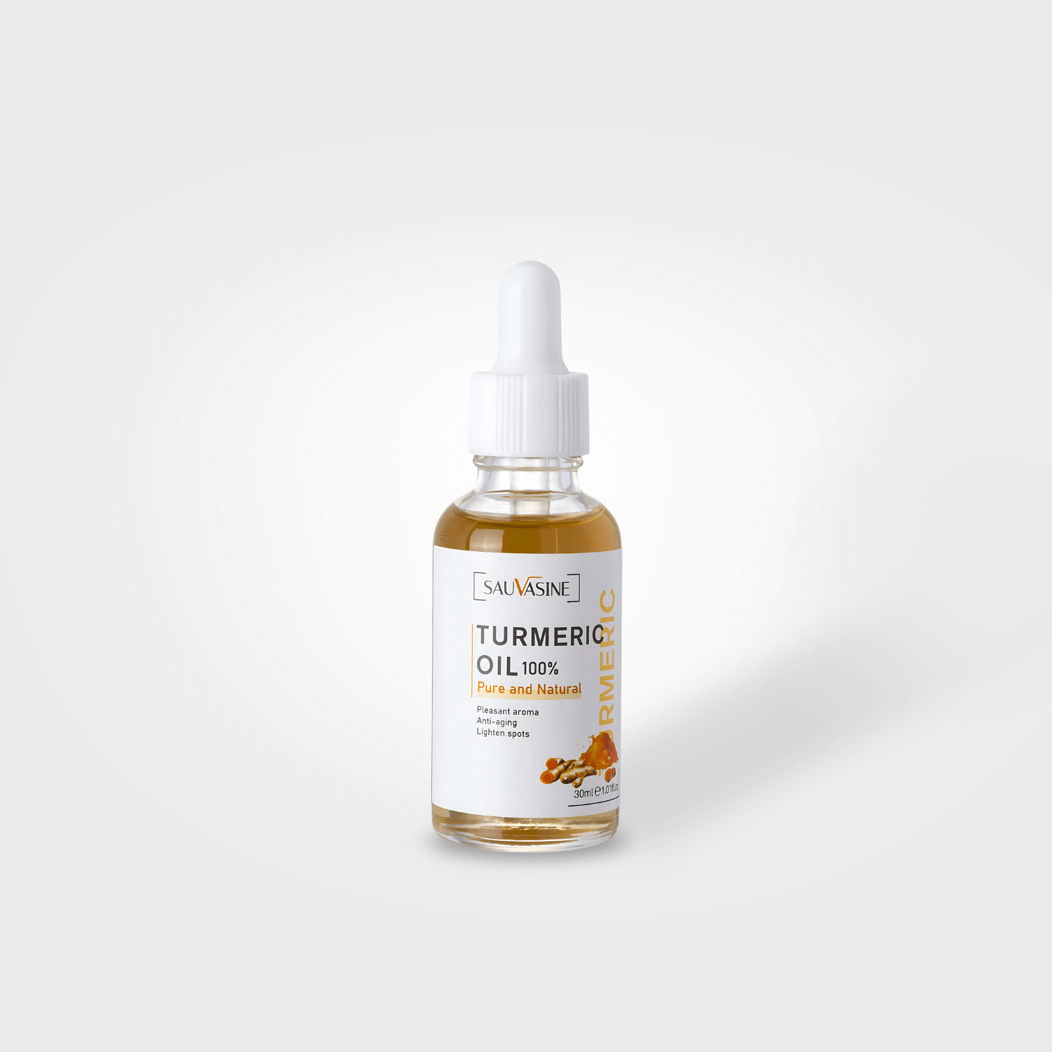 Bottle of Salvasine Turmeric Oil on a white background