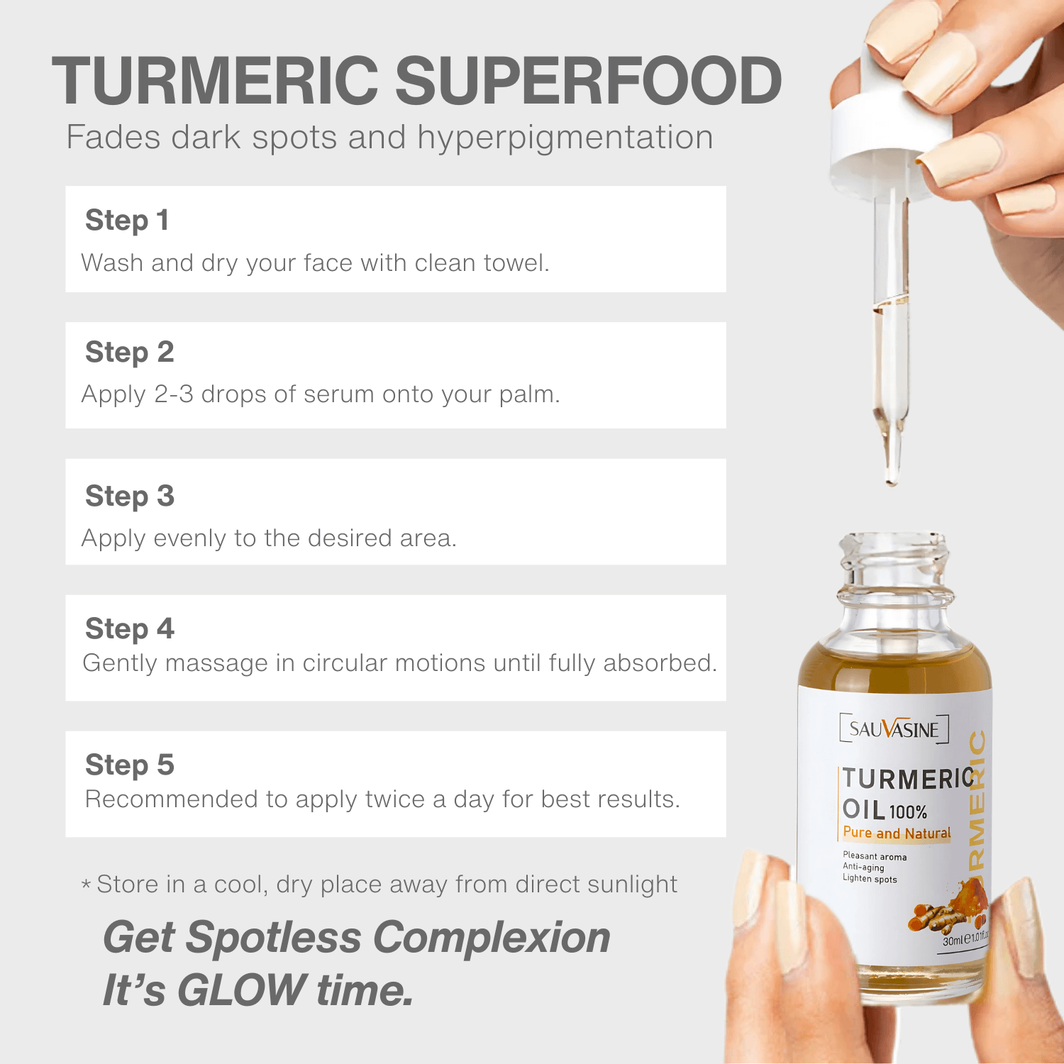 Salvage Turmeric Oil dropper bottle with usage instructions on a light gray background