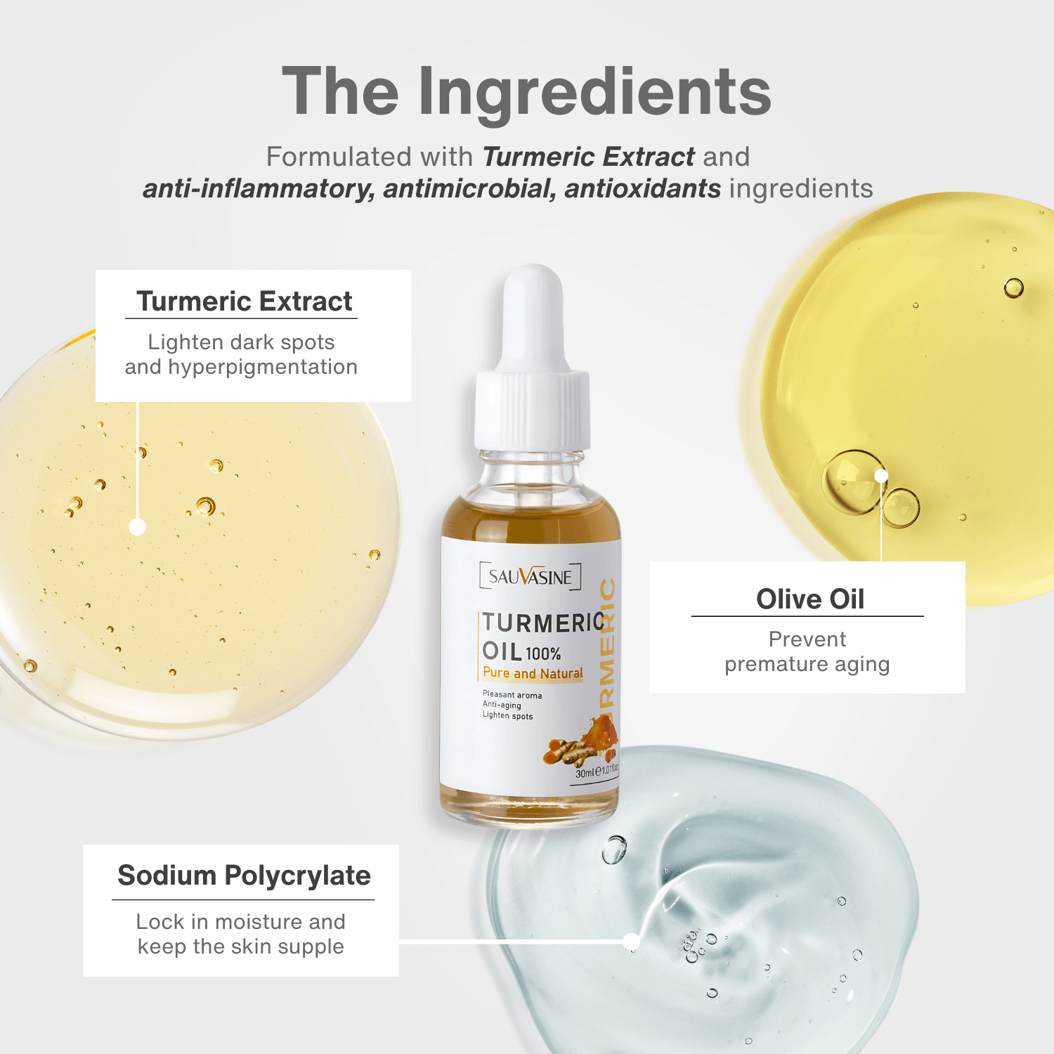 Salvage Turmeric Oil bottle with ingredients listed on a white background