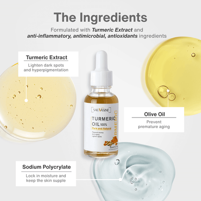 Salvage Turmeric Oil bottle with ingredients listed on a white background
